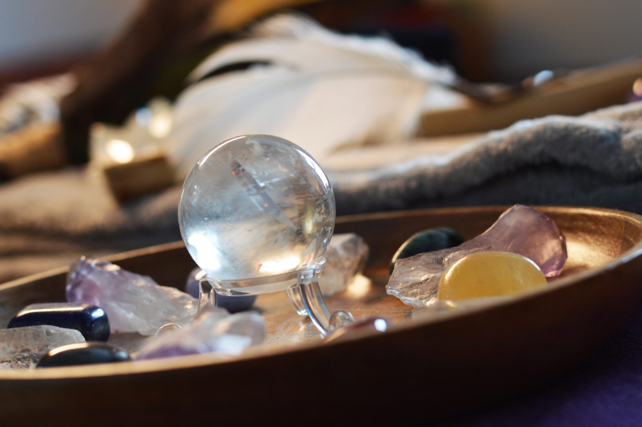 A crystal grid laid out for healing and intention